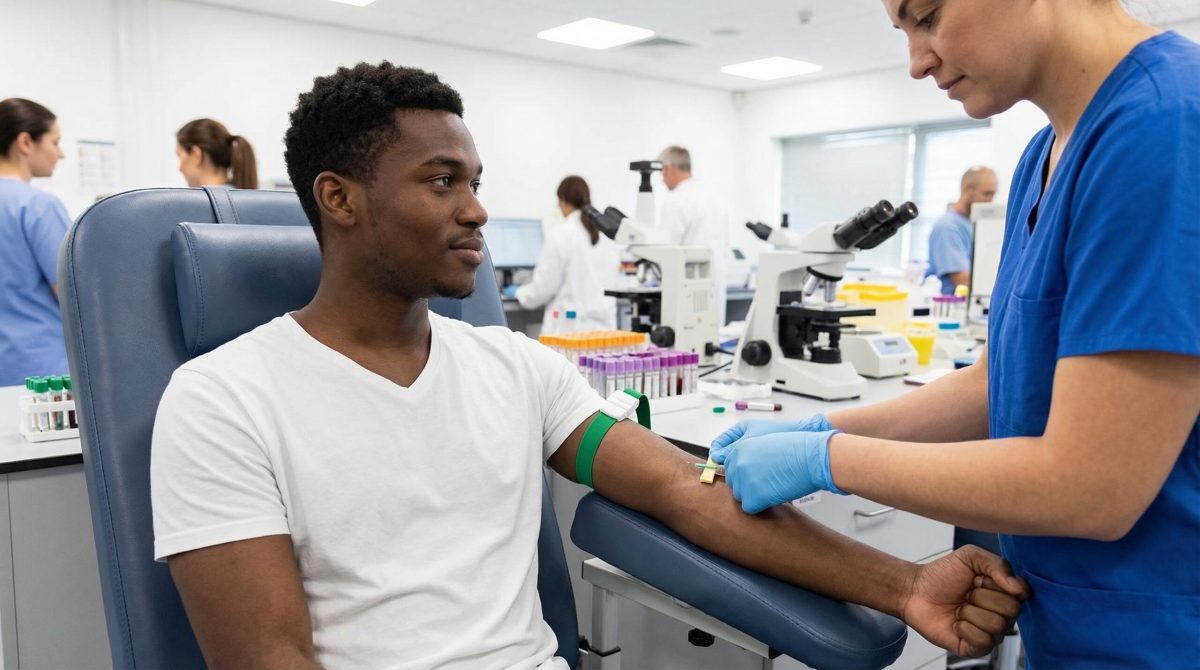 Um jovem negro fazendo teste de sangue num laborat delpmaspu scaled.jpg