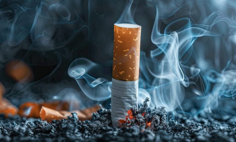 Vecteezy burning cigarette standing upright on ash with smoke on dark 45689048 scaled.jpg
